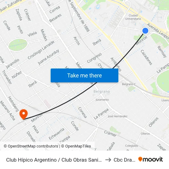 Club Hípico Argentino / Club Obras Sanitarias to Cbc Drago map