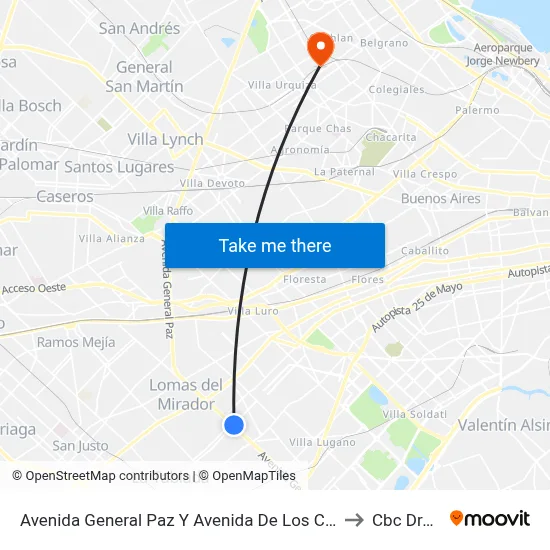 Avenida General Paz Y Avenida De Los Corrales to Cbc Drago map