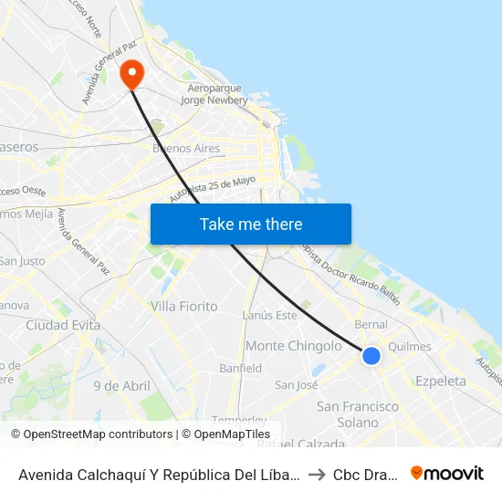 Avenida Calchaquí Y República Del Líbano (85 - 98 - 148 - 257 - 293) to Cbc Drago map