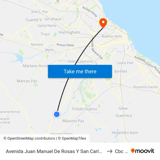 Avenida Juan Manuel De Rosas Y San Carlos - Club De Campo Las Perdices to Cbc Drago map