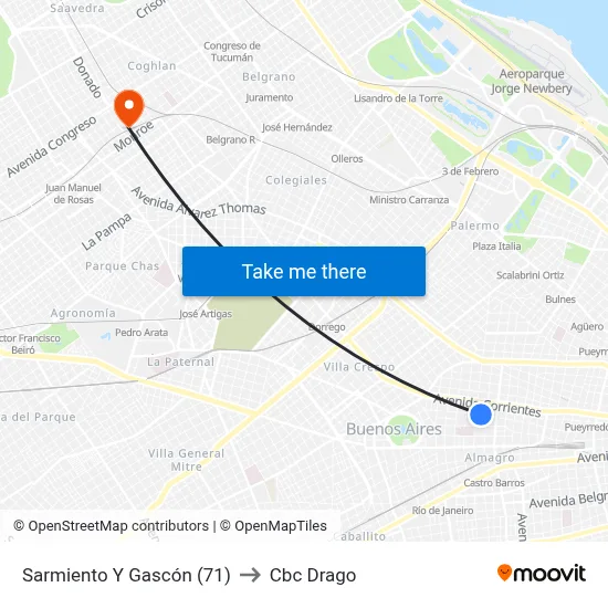 Sarmiento Y Gascón (71) to Cbc Drago map