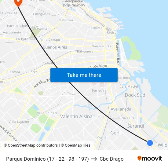 Parque Domínico (17 - 22 - 98 - 197) to Cbc Drago map