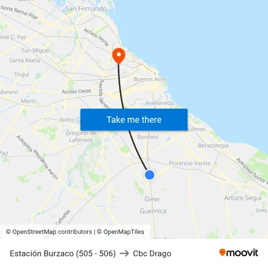 Estación Burzaco (505 - 506) to Cbc Drago map