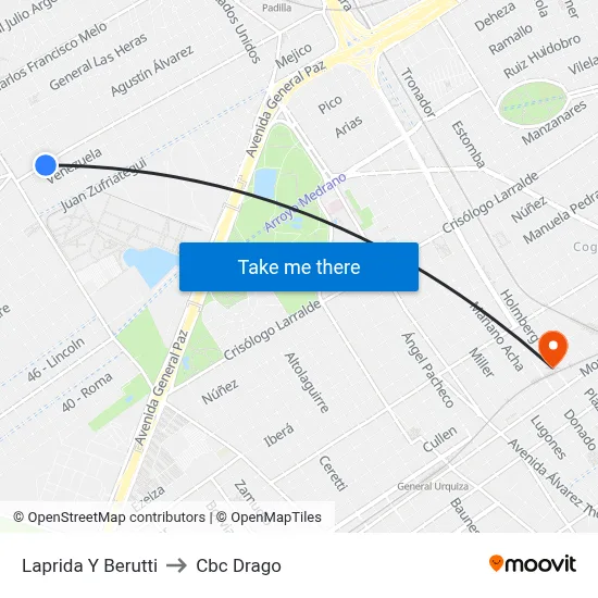 Laprida Y Berutti to Cbc Drago map