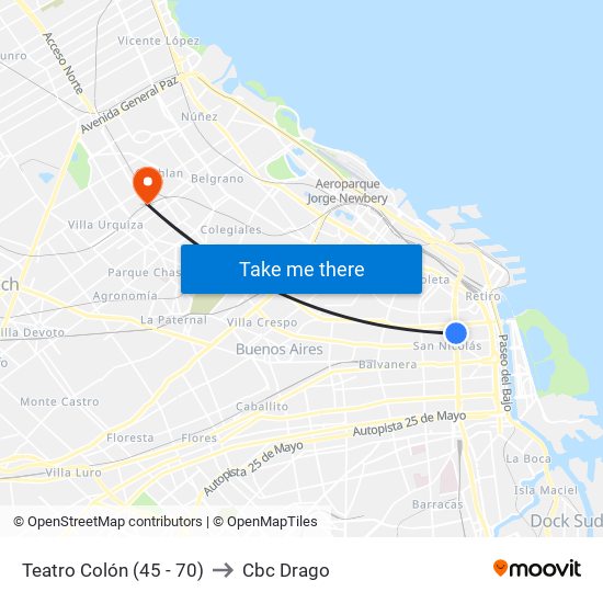 Teatro Colón (45 - 70) to Cbc Drago map