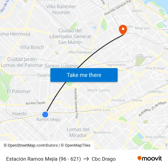 Estación Ramos Mejía (96 - 621) to Cbc Drago map