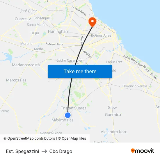 Est. Spegazzini to Cbc Drago map