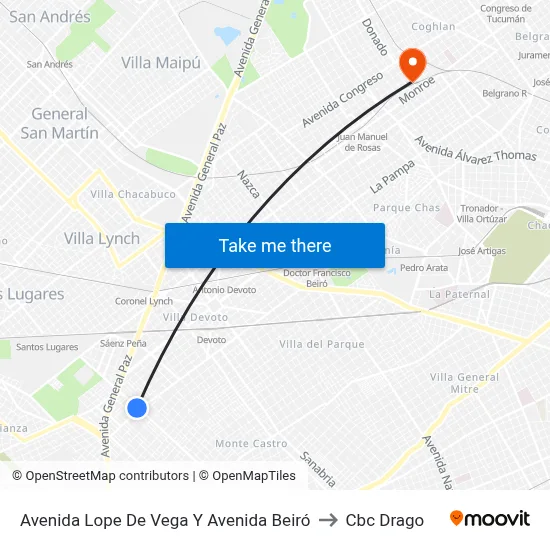 Avenida Lope De Vega Y Avenida Beiró to Cbc Drago map