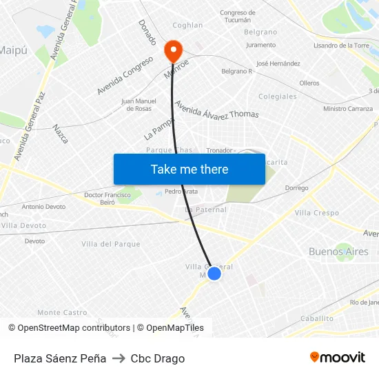 Plaza Sáenz Peña to Cbc Drago map