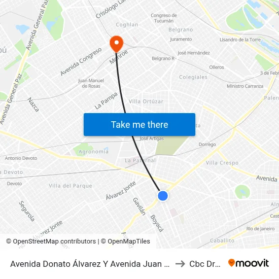 Avenida Donato Álvarez Y Avenida Juan B. Justo to Cbc Drago map