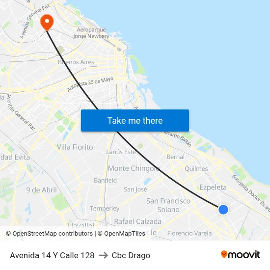 Avenida 14 Y Calle 128 to Cbc Drago map