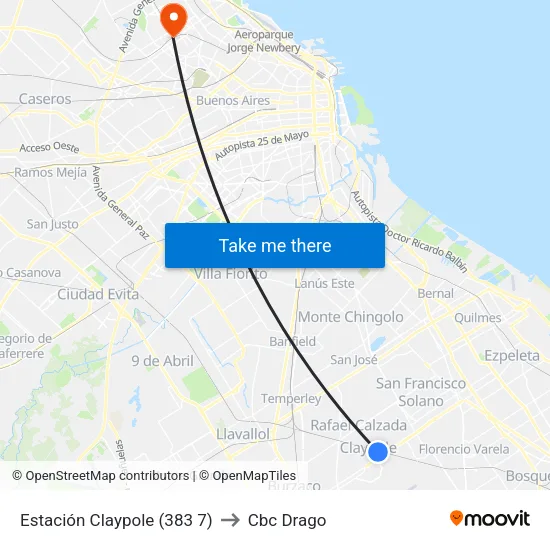 Estación Claypole (383 7) to Cbc Drago map