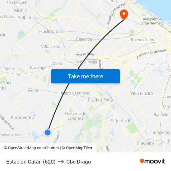 Estación Catán (620) to Cbc Drago map