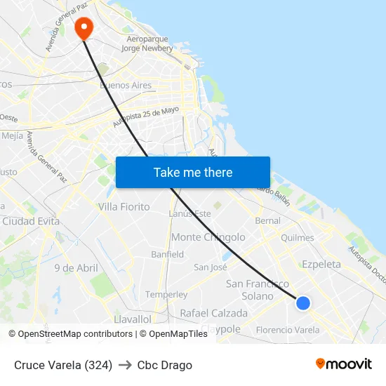 Cruce Varela (324) to Cbc Drago map
