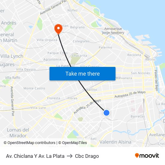 Av. Chiclana Y Av. La Plata to Cbc Drago map