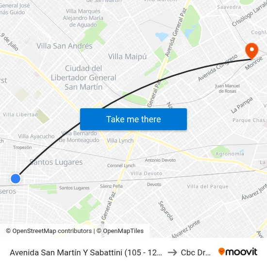 Avenida San Martín Y Sabattini (105 - 123 - 343) to Cbc Drago map