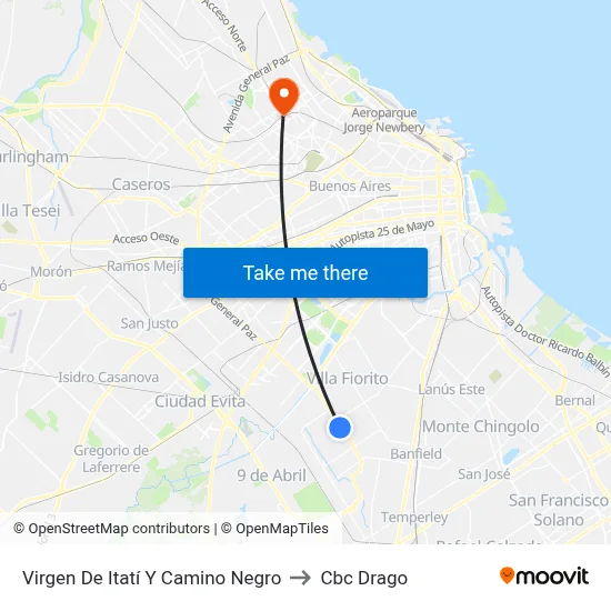 Virgen De Itatí Y Camino Negro to Cbc Drago map