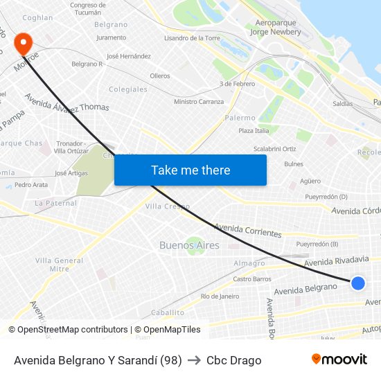 Avenida Belgrano Y Sarandí (98) to Cbc Drago map