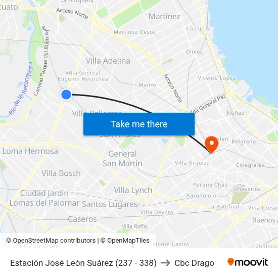 Estación José León Suárez (237 - 338) to Cbc Drago map
