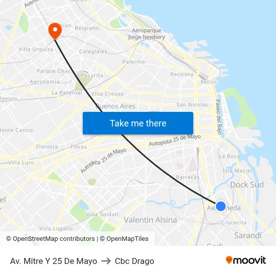 Av. Mitre Y 25 De Mayo to Cbc Drago map