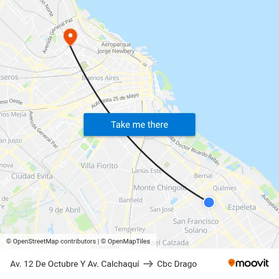 Av. 12 De Octubre Y Av. Calchaquí to Cbc Drago map