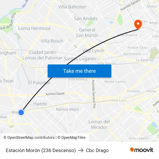 Estación Morón (236 Descenso) to Cbc Drago map