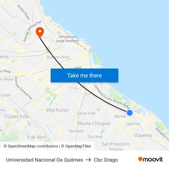 Universidad Nacional De Quilmes to Cbc Drago map