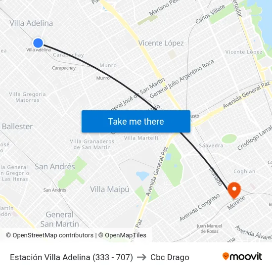 Estación Villa Adelina (333 - 707) to Cbc Drago map