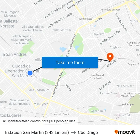 Estación San Martín (343 Liniers) to Cbc Drago map