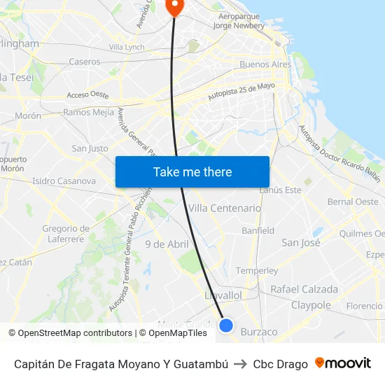 Capitán De Fragata Moyano Y Guatambú to Cbc Drago map