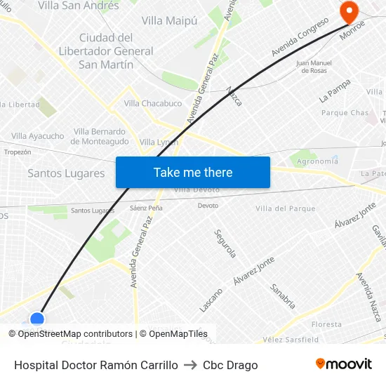 Hospital Doctor Ramón Carrillo to Cbc Drago map