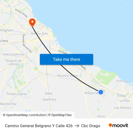 Camino General Belgrano Y Calle 426 to Cbc Drago map