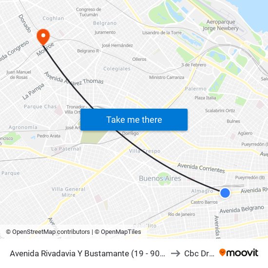 Avenida Rivadavia Y Bustamante (19 - 90 - 105 - 151) to Cbc Drago map