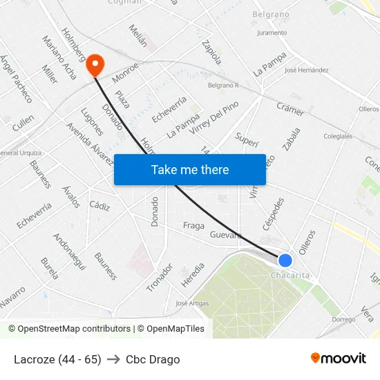 Lacroze (44 - 65) to Cbc Drago map