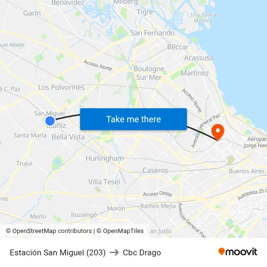 Estación San Miguel (203) to Cbc Drago map