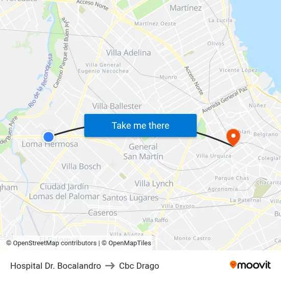 Hospital Dr. Bocalandro to Cbc Drago map