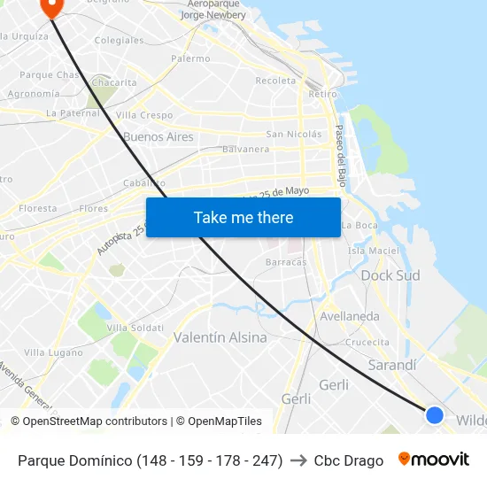 Parque Domínico (148 - 159 - 178 - 247) to Cbc Drago map