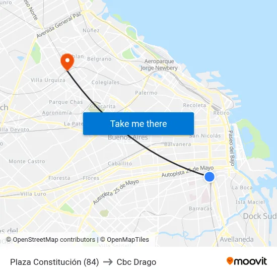 Plaza Constitución (84) to Cbc Drago map
