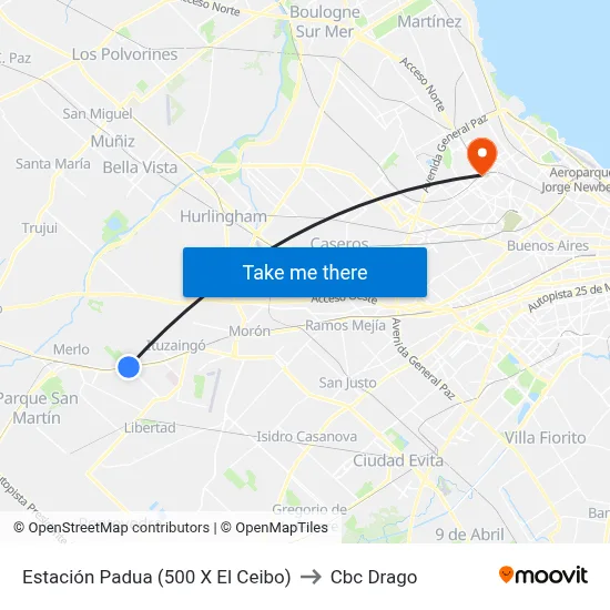 Estación Padua (500 X El Ceibo) to Cbc Drago map