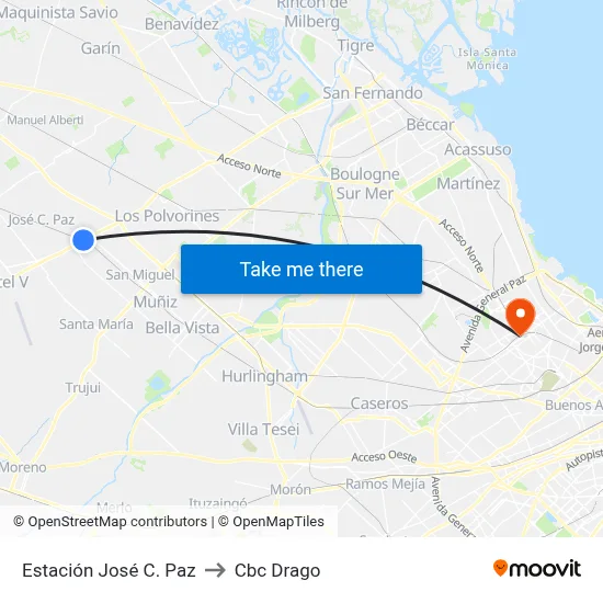 Estación José C. Paz to Cbc Drago map