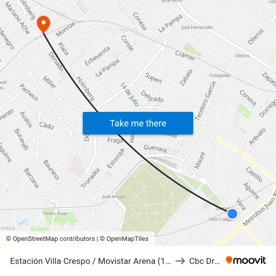 Estación Villa Crespo / Movistar Arena (19 - 65 - 71) to Cbc Drago map
