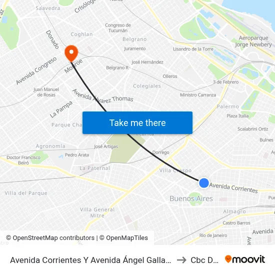 Avenida Corrientes Y Avenida Ángel Gallardo (106 - 109) to Cbc Drago map