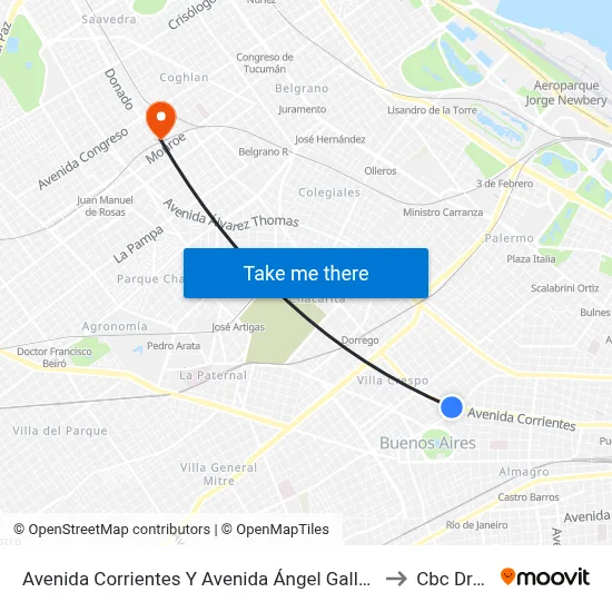 Avenida Corrientes Y Avenida Ángel Gallardo (19) to Cbc Drago map
