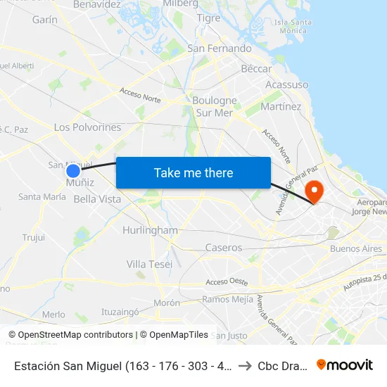 Estación San Miguel (163 - 176 - 303 - 440) to Cbc Drago map