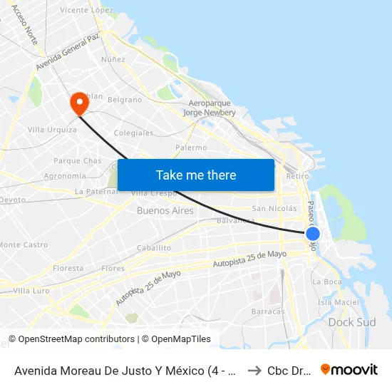 Avenida Moreau De Justo Y México (4 - 103 - 197) to Cbc Drago map