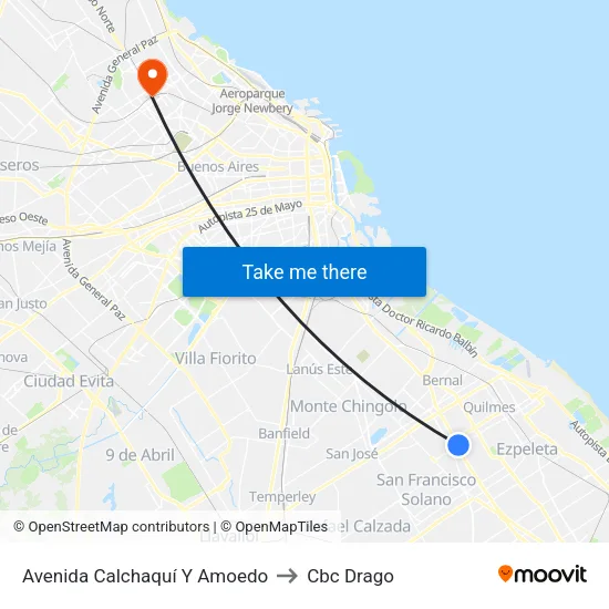 Avenida Calchaquí Y Amoedo to Cbc Drago map