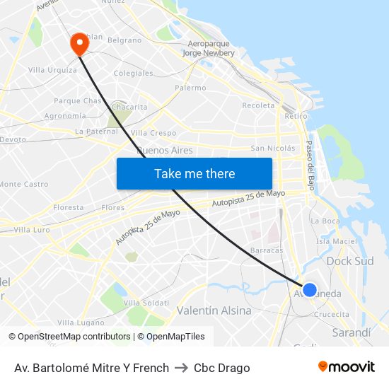 Av. Bartolomé Mitre Y French to Cbc Drago map