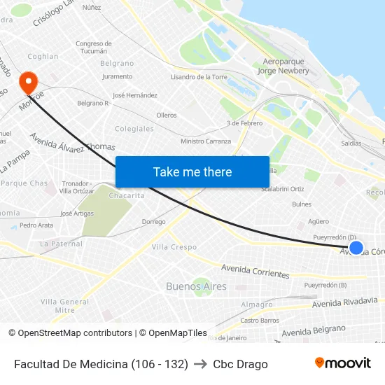 Facultad De Medicina (106 - 132) to Cbc Drago map