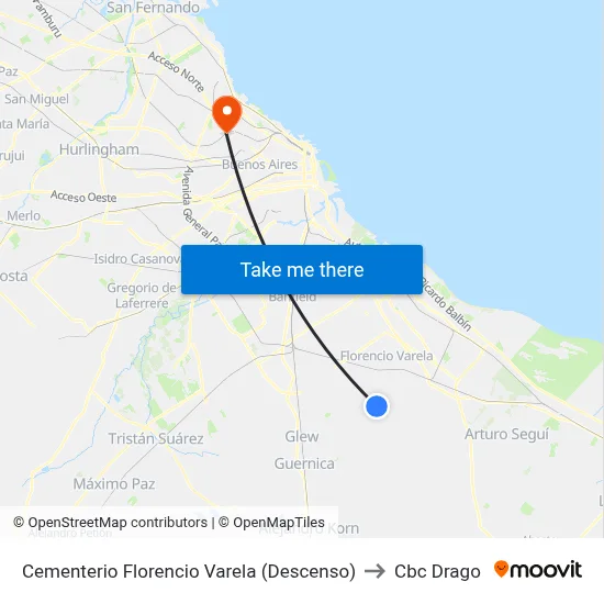 Cementerio Florencio Varela (Descenso) to Cbc Drago map