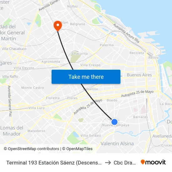 Terminal 193 Estación Sáenz (Descenso) to Cbc Drago map